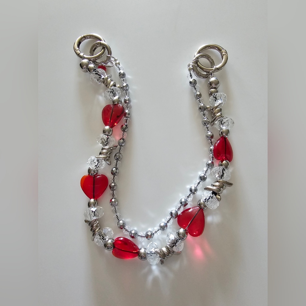 Bohemian Trinkets Love Can Hurt Red and Silver Heart Bag Charm Double Layer